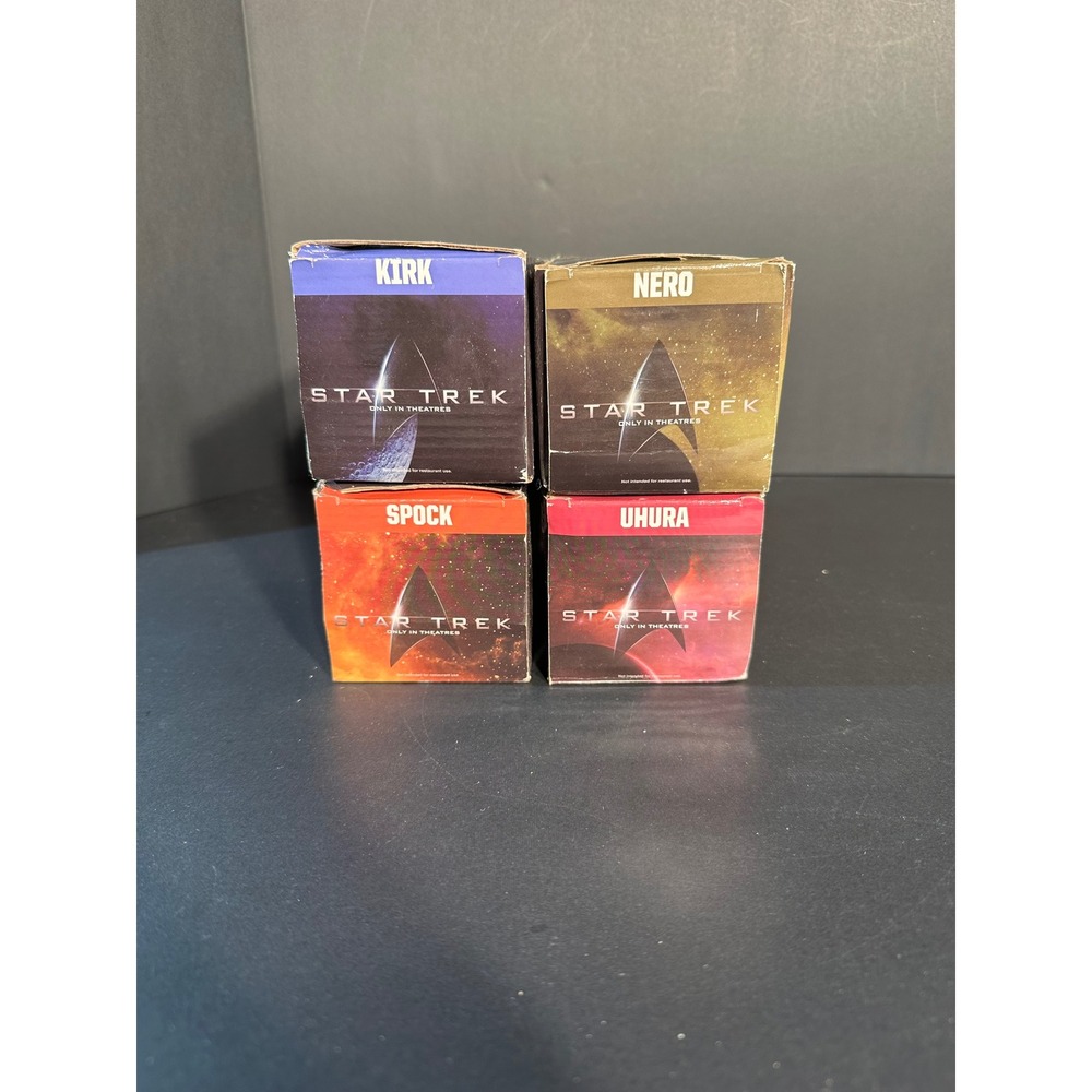 Star Trek 2008 Burger King Collectible Glass Set Kirk Spock Uhura Nero 4pc NOS